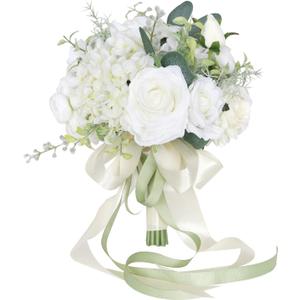 Wedding Bridal Bouquet Bridesmaid Bouquet Artificial Wedding Bouquet White Rose, Church, Home Decor Gift