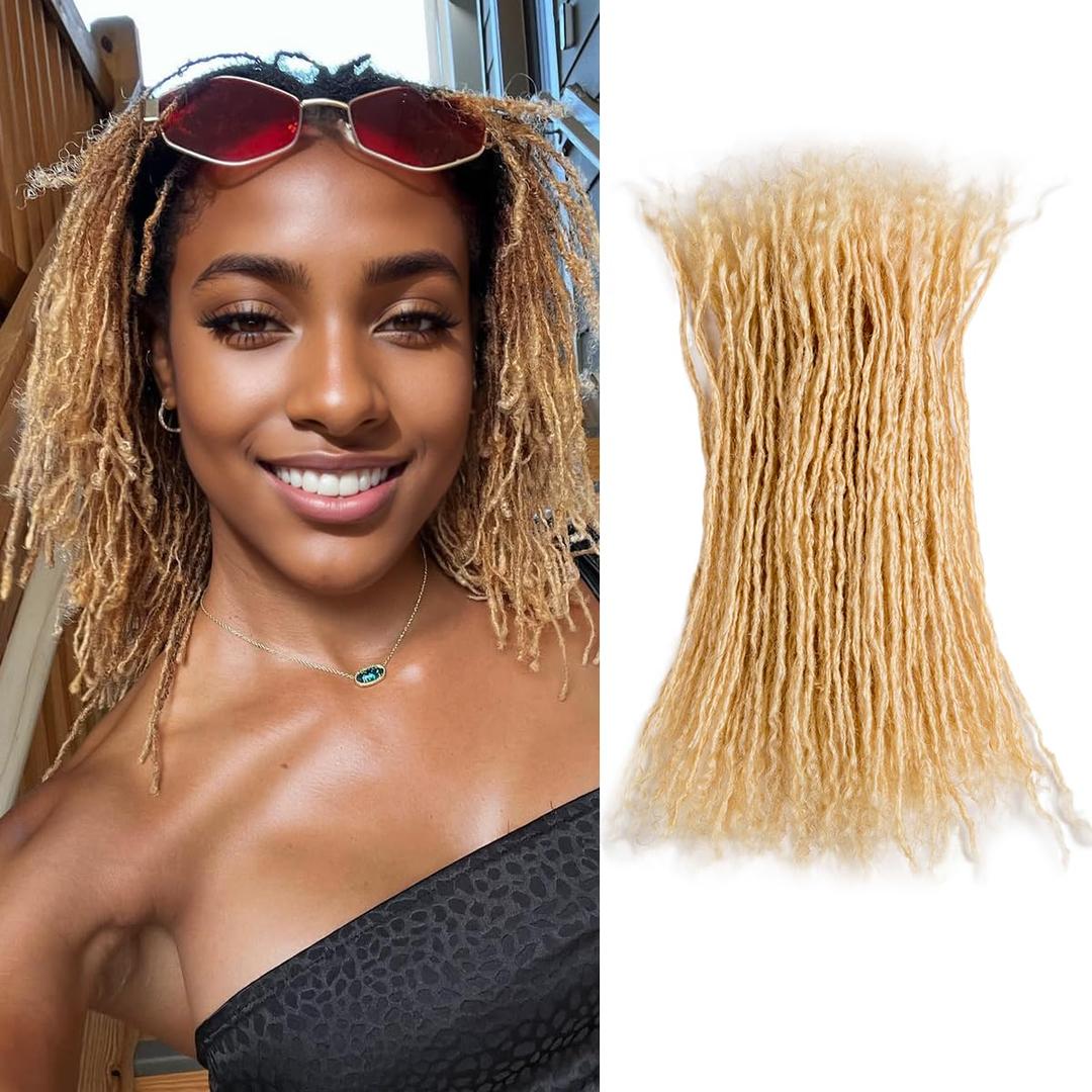 DAIXI Handmade Interlocking Sisterlocks Curly Tips 100% Real Human Hair Permanent Micro Locs Extensions Natural Looking Soft Dreadlocks Can Be Bleached and Dyed (613# - 0.2cm, 8 Inch 60 Strands)