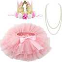 BGFKS Baby Girls Soft Tutu Skirt with Diaper Cover,1/2nd Birthday Party Tutu Skirt Sets, Pink