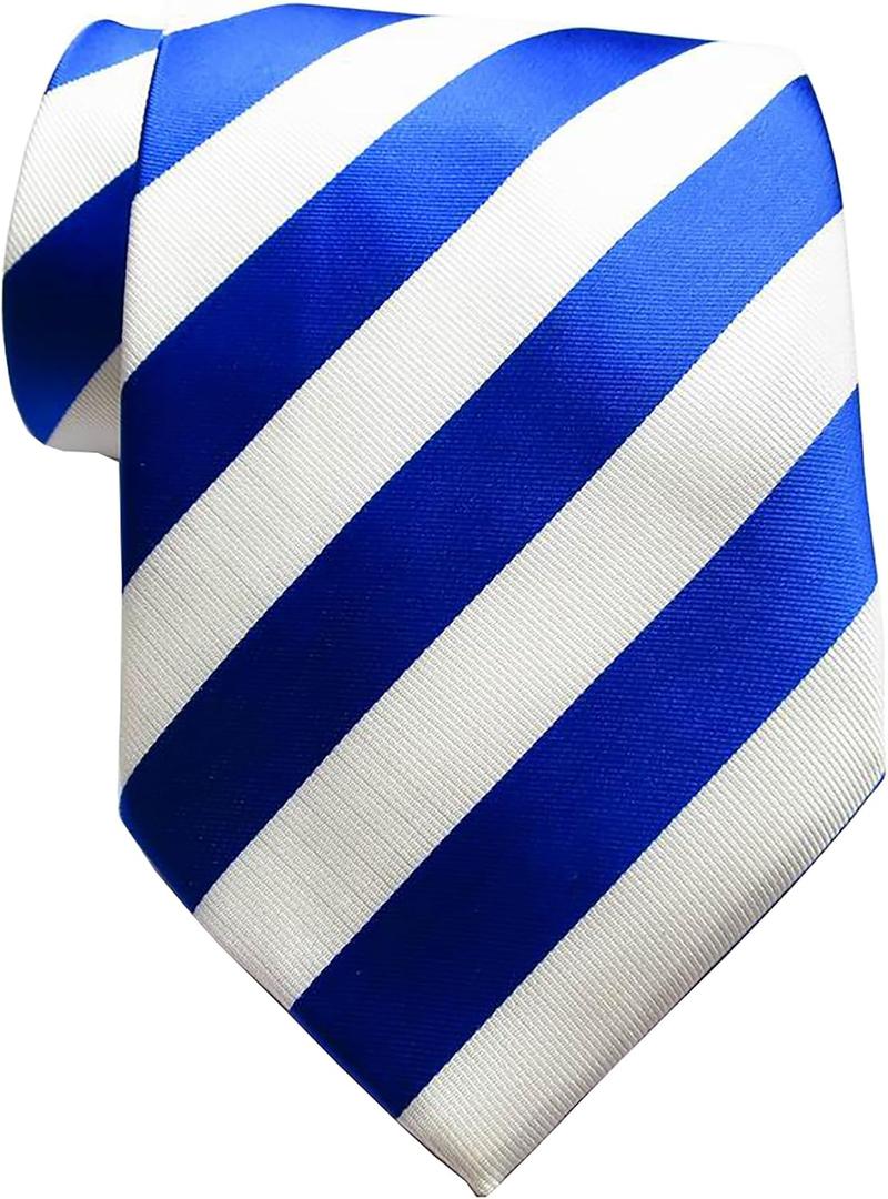 2 x New Classic Striped Blue White JACQUARD WOVEN Silk Men's Tie Necktie (Blue)