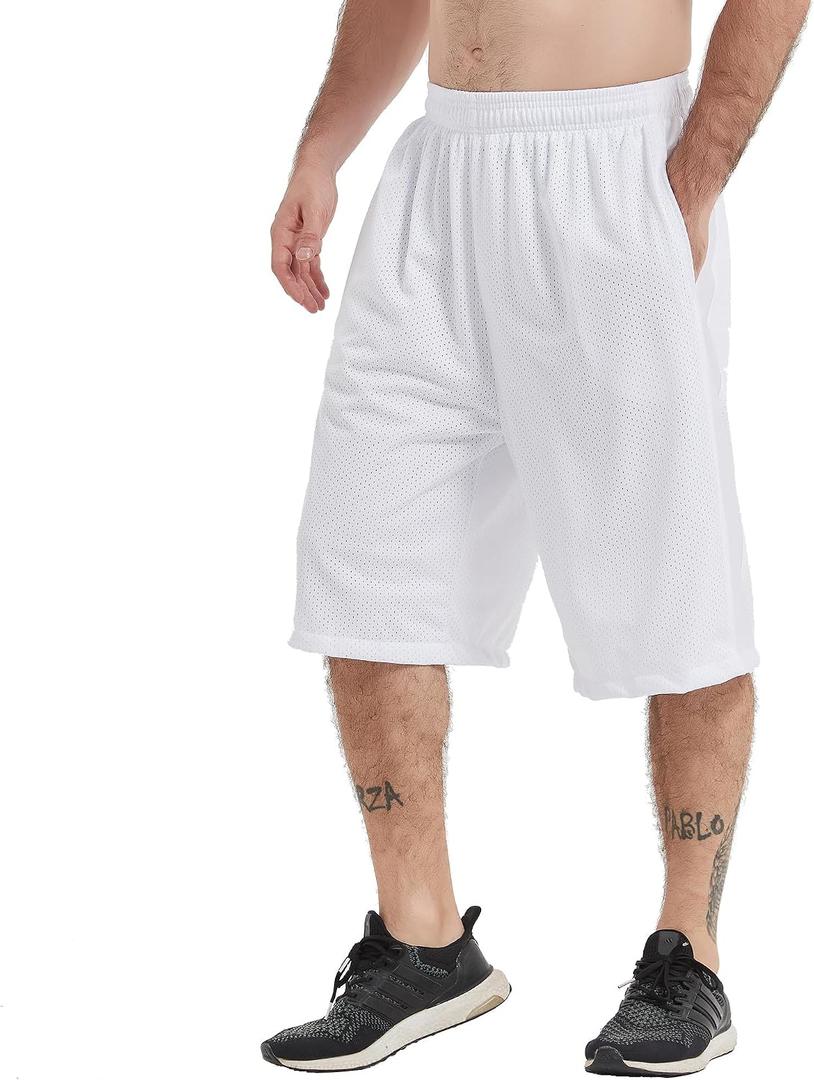 HQUEC Men's 12" Athletic Shorts Long Basketball Workout Shorts Below Knee Loose-Fit with Pockets, Size: XX-Large