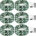 Fairy String Lights Battery Operated Green Wire LED Waterproof String Lights with Remote 8 Modes for Winter Tree Patio Garden Backyard Home Indoor Outdoor(33ft,Cold White,6 Pack)