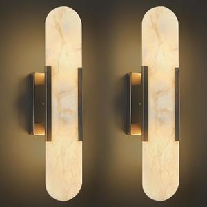 Alabaster Wall Sconce, Modern Sconces Wall Decor Set of 2 Black, 19.7 in-2Pack