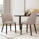 COLAMY Upholstered Dining Chairs Set of 2, Fabric Dining Room Kitchen Chairs with Padded Seat and Wood Legs for Restaurant/Cafe, Camel