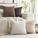 Set of 4 Soft Textured Decorative Throw Pillow Covers 16x16 Inch Cozy Farmhouse Cushion Cover Square Accent Pillow Cases for Bed Couch Sofa Living Room, Neutral