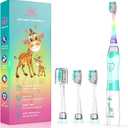 Kids Electric Toothbrush Toddler Toothbrush Age 2-4-8-12 Electric Toothbrush Kids with Timer Rainbow LED Light Up Vibrating Toothbrush Battery Operated Children's Sonic Tooth Brush (Green Giraffe)