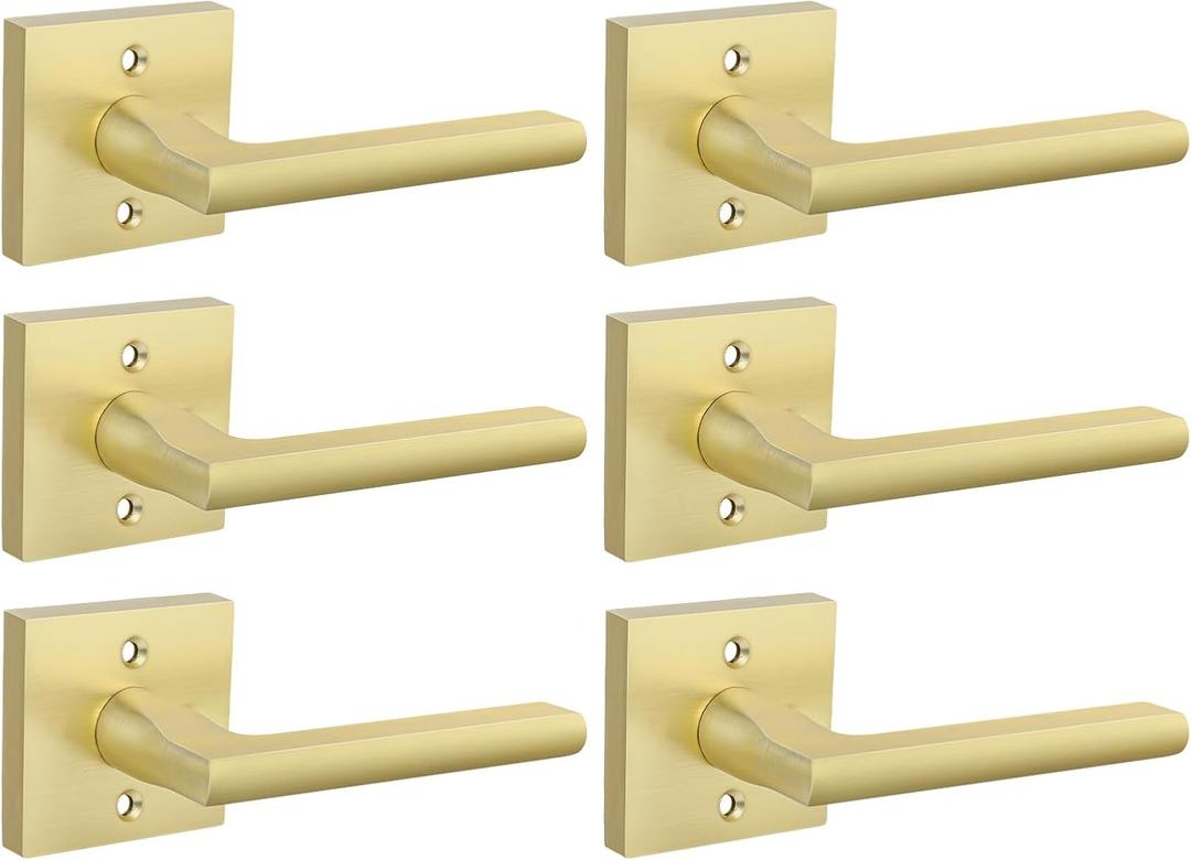 goldenwarm Brushed Gold Dummy Door Handles  Non-Turning Decorative Interior Lever for Pantry, French Doors & Closets (3 Pack/6 Pieces)