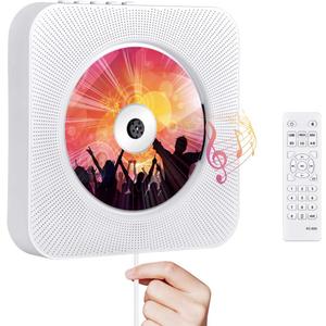 Portable CD Player with Bluetooth, Qoosea Wall Mountable CD Players Music Player Home Audio Boombox with Remote Control FM Radio Built-in HiFi Speakers LCD Display MP3 Headphone Jack AUX Input Output