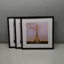 upsimples 16x16 Picture Frame Set of 3, Made of High Definition Glass for 12x12 with Mat or 16x16 Without Mat, Wall and Tabletop Display Photo Frames, Black