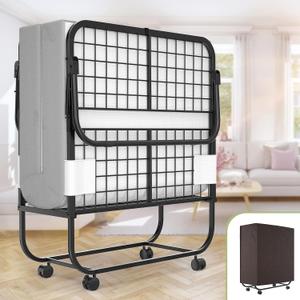 Unikito Folding Bed, 75" x 31" Cot Size Metal Frame on Wheels, Space-Saving Folded Design, Storage Cover Included
