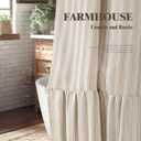 Farmhouse Shower Curtain with Ruffle Hem Linen Shower Curtains for Bathroom Country Vintage Rustic Natural Fabric, Cream-Beige Stripe 72" W x 72" L