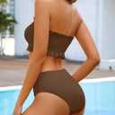 Tempt Me Women Bandeau High Waisted Bikini Sets Smocked Swimsuit Strapless Two Piece Bathing Suit (M,Brown)