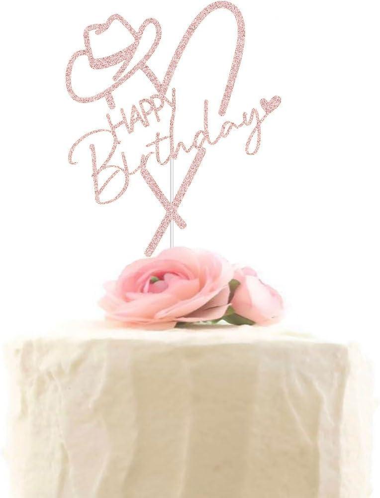 Cowgirl Happy Birthday Cake Topper, Mexican Western Birthday Cake Decorations, Fiesta Theme Girls Birthday Party Decor Supplies Pink Glitter