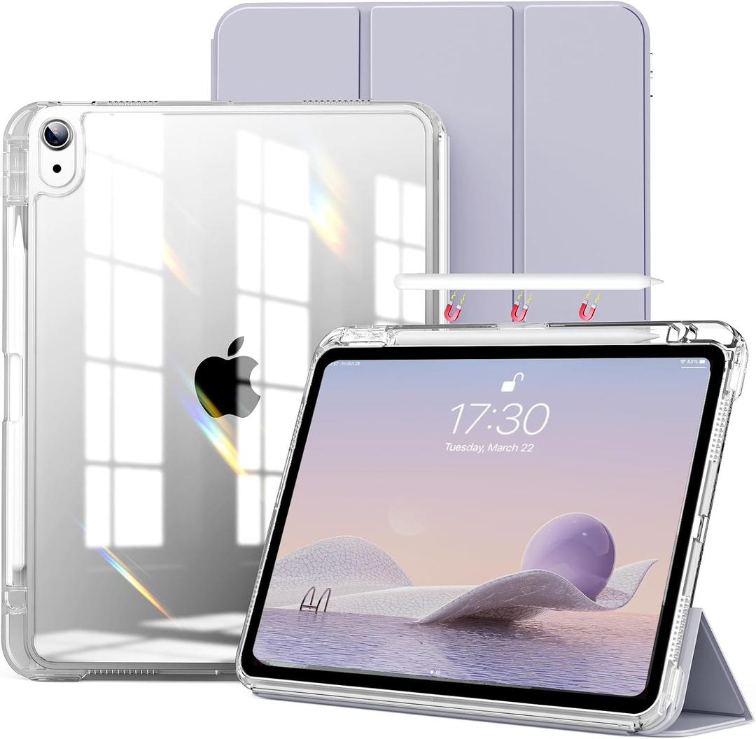 kenke Hybrid Case for iPad Air 11 Inch (M3) 2025 / (M2) 2024, iPad Air 5th/4th Gen 2022/2020 10.9 Inch with Pencil Holder, Detachable Cover with Clear Hard Back Shell, Auto Sleep/Wake, Light Purple