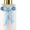 Handmade Ceramic Bow Soap Pump Dispenser Hand Lotion Liquid Dispenser Refillable for Kitchen and Bathroom Decorative (Ribbon Blue)