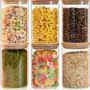 Glass Food Storage Jars 37 oz Set of 6,Glass Storage Containers Clear Glass Food Canister with Bamboo Lid Airtight For Serving Tea, Coffee, Flour, Sugar, Candy, Cookie, Spice and More (Square)
