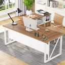 Tribesigns 63 inches Executive Desk and 47" lateral File Cabinet, L-Shaped Computer Desk Home Office Furniture Set with Drawers and Storage Shelves, Office Table with Cabinet (Walnut+White, 63)