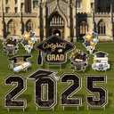 2 x Large 11 PCS Graduation Yard Signs, Class of 2025 Congrats Grad Outdoor Lawn Yard Sign with Stakes, Graduate Yard Decorations for College High School Party, Black and Gold