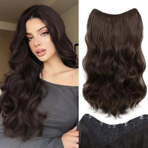 One Piece Clip In Hair Extensions 24 Inch Long Invisible Wavy Hair Extensions Clip Ins Natural Fluffy Clip On Hair Pieces Thickened Fewer Tangles Hair Extension Clips for Women Darkest Brown