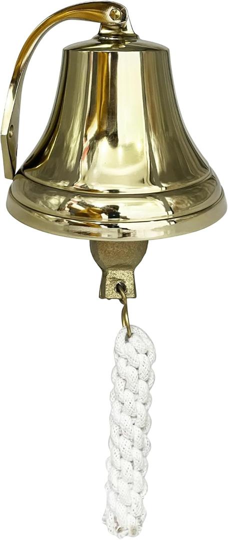 Metallix Hanging Bell | Hanging Bell for Door, Reception, School, Outdoor, Indoor, Dinner & Chruch | Heavy Aluminum | Nautical Ship Bells (Gold, 6 Inch)
