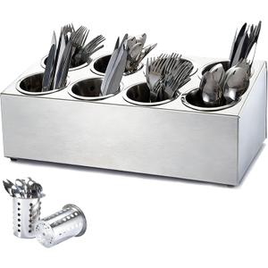 tonchean 8-Hole Compartment Large Capacity Countertop Cutlery Rack, Commercial Stainless Steel Utensil Organizer with Drainage Function, Metal Cutlery Storage Box for Kitchens, Silver