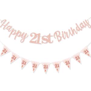 21st Birthday Banner Girls women, Happy21stBirthday Banners 21st Birthday Decorations Banners for Women Girls Her Party Dec Rose Gold (Birthday21st)