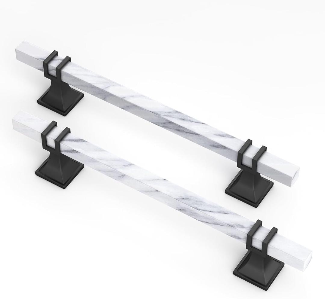 homdiy 10 Pack 6-1/4 Inch Marble Cabinet Pulls, White Marble Grain Kitchen Cabinet Handles Black and White Dresser Drawer Pulls