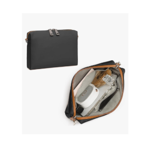 Joyway Travel Makeup Bag, Large Capacity Cosmetic Bags for Women, Waterproof Portable Pouch Open Flat Toiletry Bag Make up Organizer with Divider, Can be fitted with suspenders(Black)