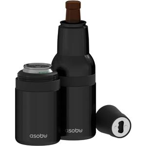 Asobu Frosty Beer 2 Go Vacuum Insulated Double Walled Stainless Steel Beer Bottle and Can Cooler with Beer Opener (Midnight Black)