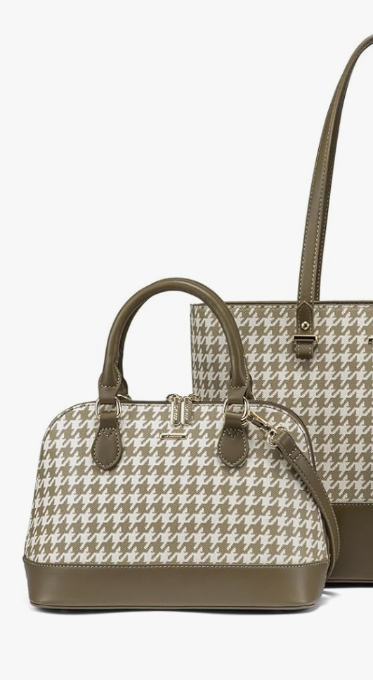 LOVEVOOK Handbags for Women 2 Pcs Purse Set Fashion Houndstooth Tote Shoulder Bag Top Handle Satchel