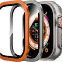 WSKEN for Apple Watch Ultra 3/Ultra 2/Ultra Screen Protector 49mm,9H Tempered Glass + Titanium Alloy Frame, [Keep Original] [Touch Sensitive] Lightweight Protective Glass Film, Orange + Original