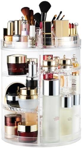 AMEITECH Makeup Organizer, 360 Degree Rotating Adjustable Cosmetic Storage Display Case with 8 Layers Large Capacity, Fits Jewelry, Makeup Brushes, Lipsticks and More, Clear