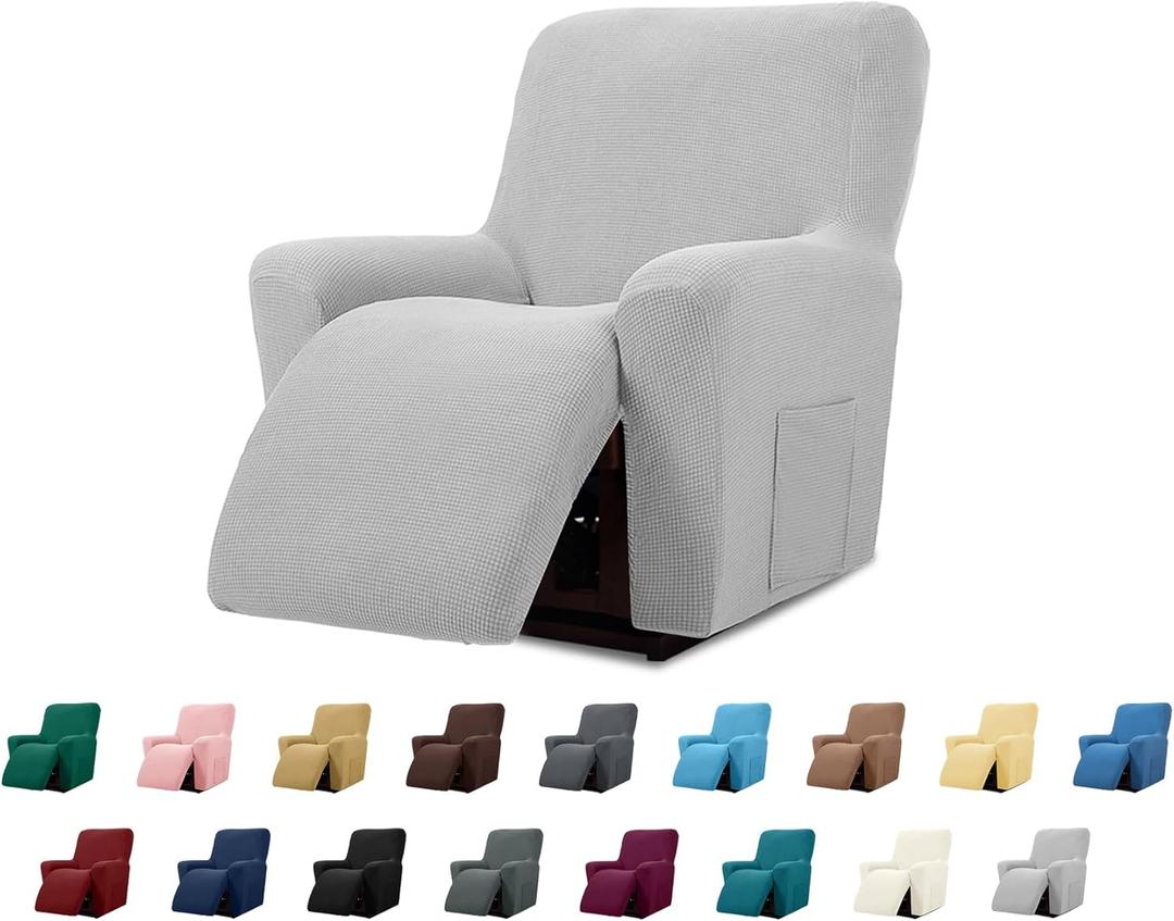 Cupuamon Recliner Chair Covers,Lazy Boy Recliner Covers Stretch Reclining Covers 1 Piece Furniture Protector with Elastic Bottom for Dog,Kids-Silver