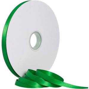 Emerald Green Ribbon, Solid Color Double Faced Polyester Satin Ribbon - 3/8 Inch Wide, 100 Yards Long, Perfect for Wedding, Gift Wrapping, Sewing, and Other Craft Supplies