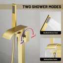 BWE Brushed Gold Freestanding Bathtub Faucet with Handheld Shower Head Single Handle Floor Mounted Tub Filler Waterfall Tub Spout Solid Brass Construction Bathtub System Brushed Gold
