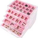Frebeauty Acrylic Jewelry Organizer Earring Organizer Box with 5 Drawers Earring Holder Organizer with Velvet Trays Clear Jewelry Box for Women Earring Display for Rings StudsPink