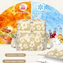 HowFly Corduroy Insulated Lunch Bag Box for Women Men - Double Deck - Soft Reusable Thermal Portable Cooler Tote Bag for Work Travel, Khaki Flower