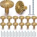 12 Pack Antique Brass Cabinet Knobs, Vintage Drawer Knobs Dresser Pulls Zinc Alloy Flat Kitchen Hardware Handles with Screws for Home Bathroom Cupboard Closet Wardrobe, 1.18" Diameter