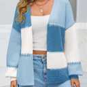 Yousify Womens Cardigan Sweater Color Block Open Front Long Puff Sleeve Casual Chunky Knit Cardigans 2025 Fall Outerwear (L)