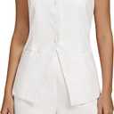 luvamia Linen Sets for Women 2 Piece Outfits Summer Shorts Button Down Vest Dressy Causal Vacation Comfy Matching Set (White, M)