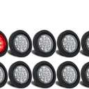 10Pcs 2.5" Inch Round Led Trailer Side Marker Clearance Lights Red Clear Lens 13 LED Reflectors w/Lights Grommets and 2 Prong Wire Pigtails Sealed Waterproof Marker Lights for Trucks 12V
