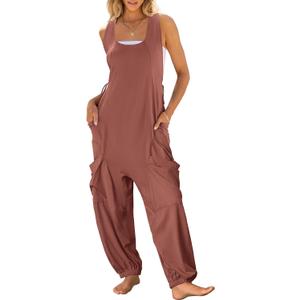 ANRABESS Women Overalls Jumpsuits Loose Casual Dressy Sleeveless Baggy Harem Pants Romper Jumpers 2025 Trendy Summer Outfits (Medium, Caramel)