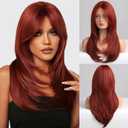 HAIRCUBE Red Wigs for Women, Long Layered Wigs with Bangs Heat Resistant Synthetic Fibre Wigs (Pelucas De Cabello Natural)