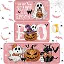 Tinideya 3 Pcs Halloween Ghost Kitchen Rugs and Mats Set Farmhouse Pumpkin Ghost Rugs Non Slip Halloween Kitchen Mat Cat Boo Floor Mats Halloween Decorations for Kitchen Bathroom Home Office (Pink)