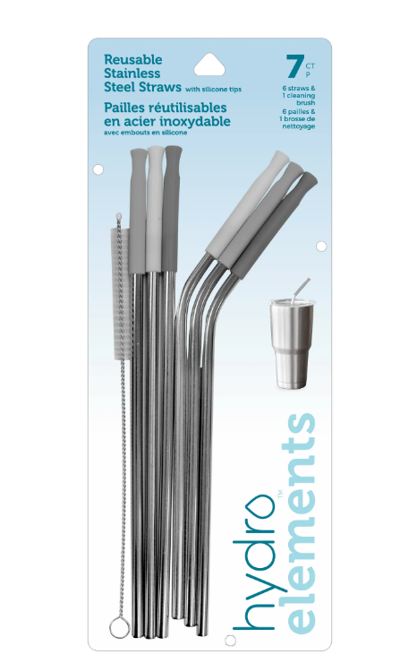 Reusable Stainless Steel Straws With Tip, 7 Count