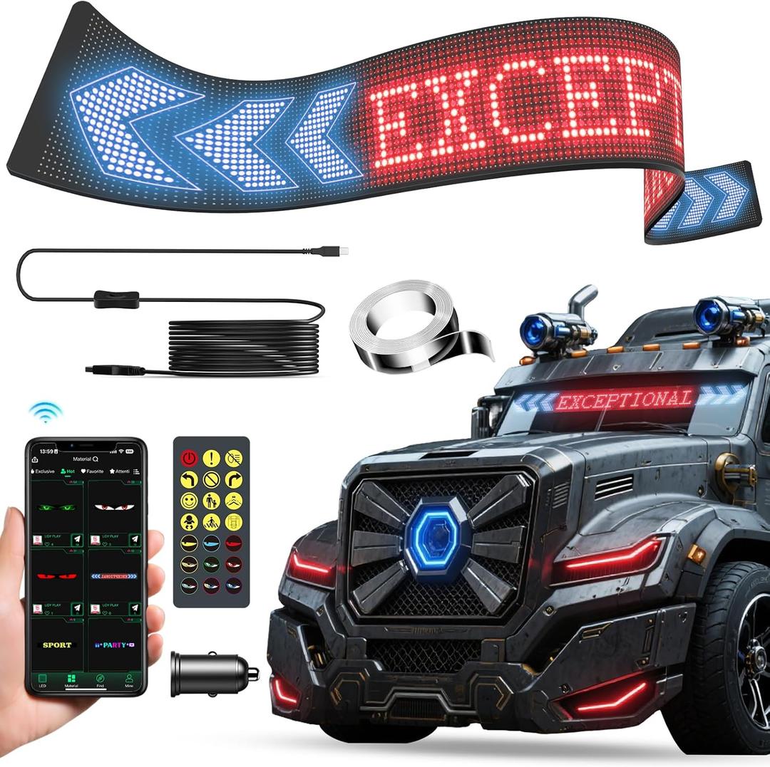 Ojos led para carro, 39"x4" Devil Eyes Light for Cars, Suitable for Large Pickup Trucks, Trucks, RV, and Semi-Trailers, Remote Control and APP, DIY Text Pattern Animation Programmable LED Sign