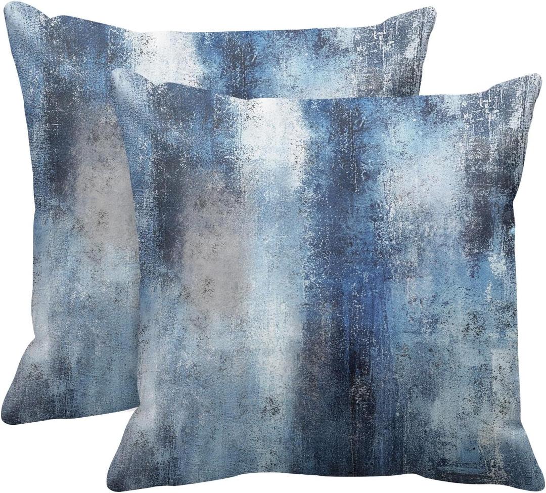 Britimes Throw Pillow Covers Modern Home Art Decor, 20 x 20 Inches Set of 2 Pillow Cases Decorative, Abstract Oil Painting Pillowcases for Bedroom, Living Room, Cushion Couch Sofa, Navy Blue Accent