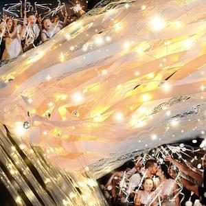 HONLYNE 100 PCS Wedding Wands with Lights,Fairy Wands, LED Silk Fairy Wand with Bells for Wedding Send Off, New Year, Raves, Concert, Birthday