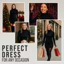 Womens Long Sleeve Mini Dress - Sexy Black Ribbed Bodycon - Short, Longsleeve, Fitted, Basic Dresses (Black, XS)