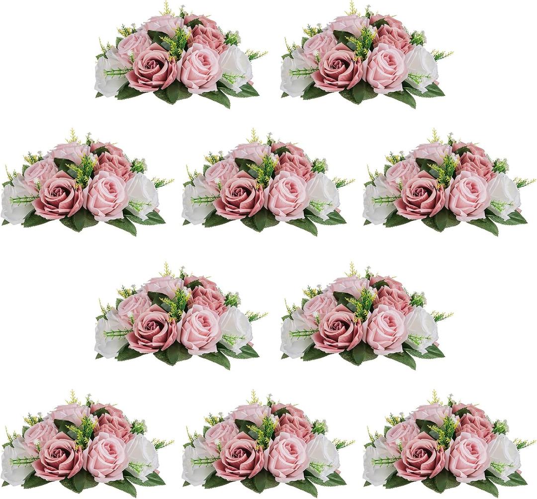 NUPTIO Flower Balls for Wedding Centerpieces - 10 Pcs 9.5 inch Diameter Fake Flower Ball Arrangement Bouquet Party Centerpieces for Tables - Dusty Rose Bouquet Centerpiece Flowers for Wedding Table